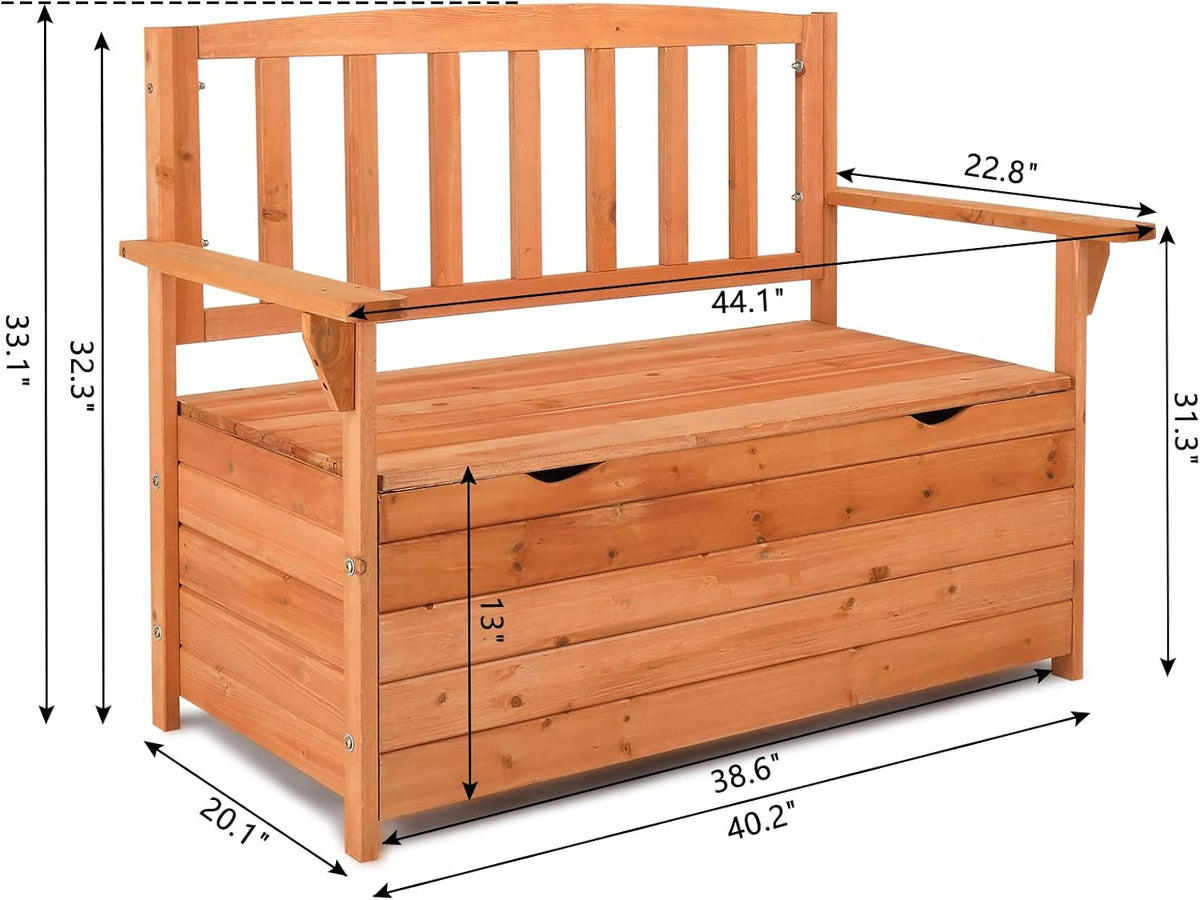 Outdoor Wood Storage Bench, Deck Box Loveseat, Natural | Waterproof Patio Organizer Provides Seating and Storage for