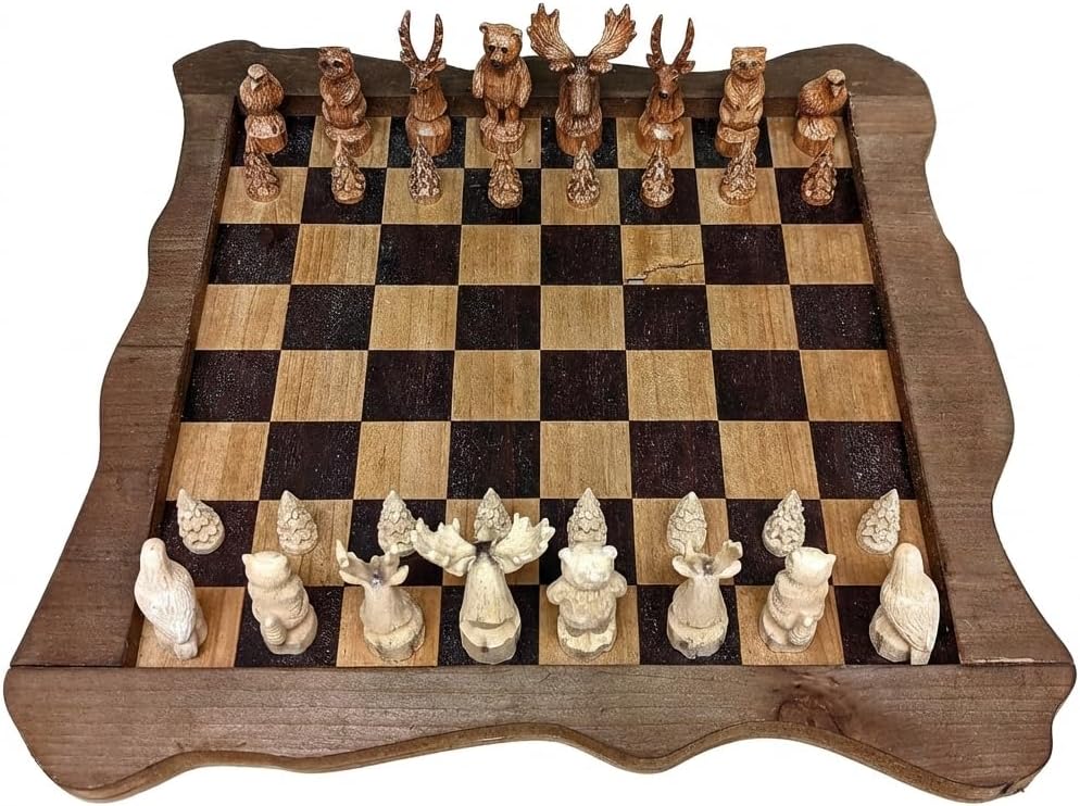 Forest Crowd Chessboard - Wooden Unique Chess Set - Set of 33