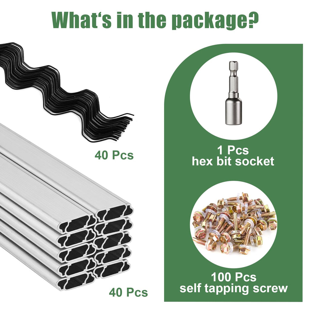 40-Pack 3.28-Foot Greenhouse Wiggle Spring Wire & Lock Channel Kit | PVC-Coated Spring & Aluminum Channels | Poly