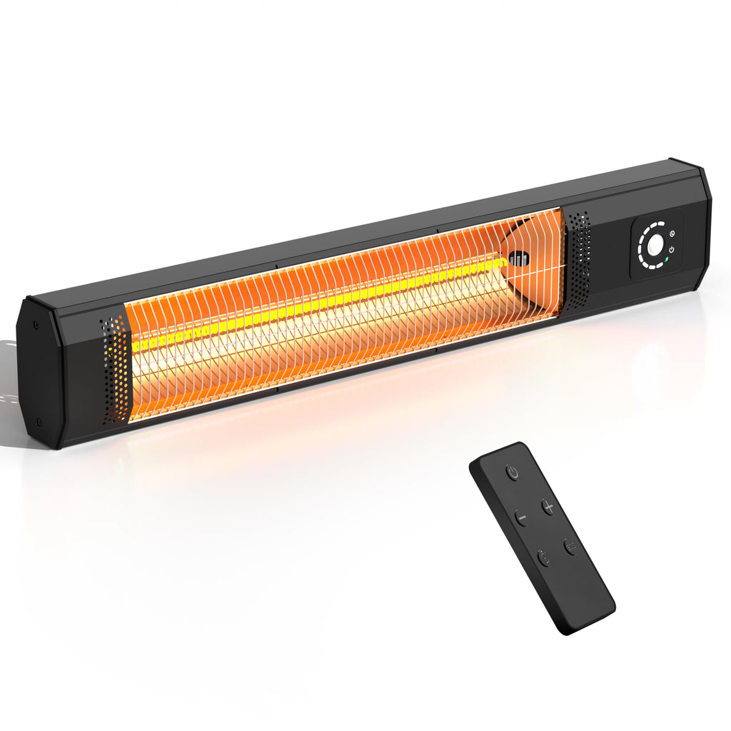 Wall-Mounted 34" 1500W Infrared Electric Patio Heater with Remote & Motion Sensor, 9 Heat Levels, 9H Timer, IPX5