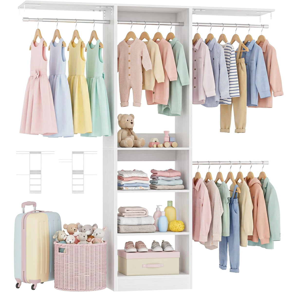 48" Small Closet System, Space-Saving Wall-Mounted Wardrobe Organizer, Mini Garment Rack for Narrow Spaces, Morning