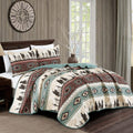 WPM Western Teal/Beige/Burgundy Cowboy Desert Southwestern Print Bedspread 3 Piece west Theme Cabin Lodge Ranch
