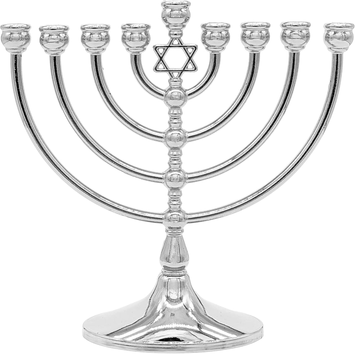 Hanukkah with Traditional Star Polished Aluminum Finish, Full Size 7 Inches Tall