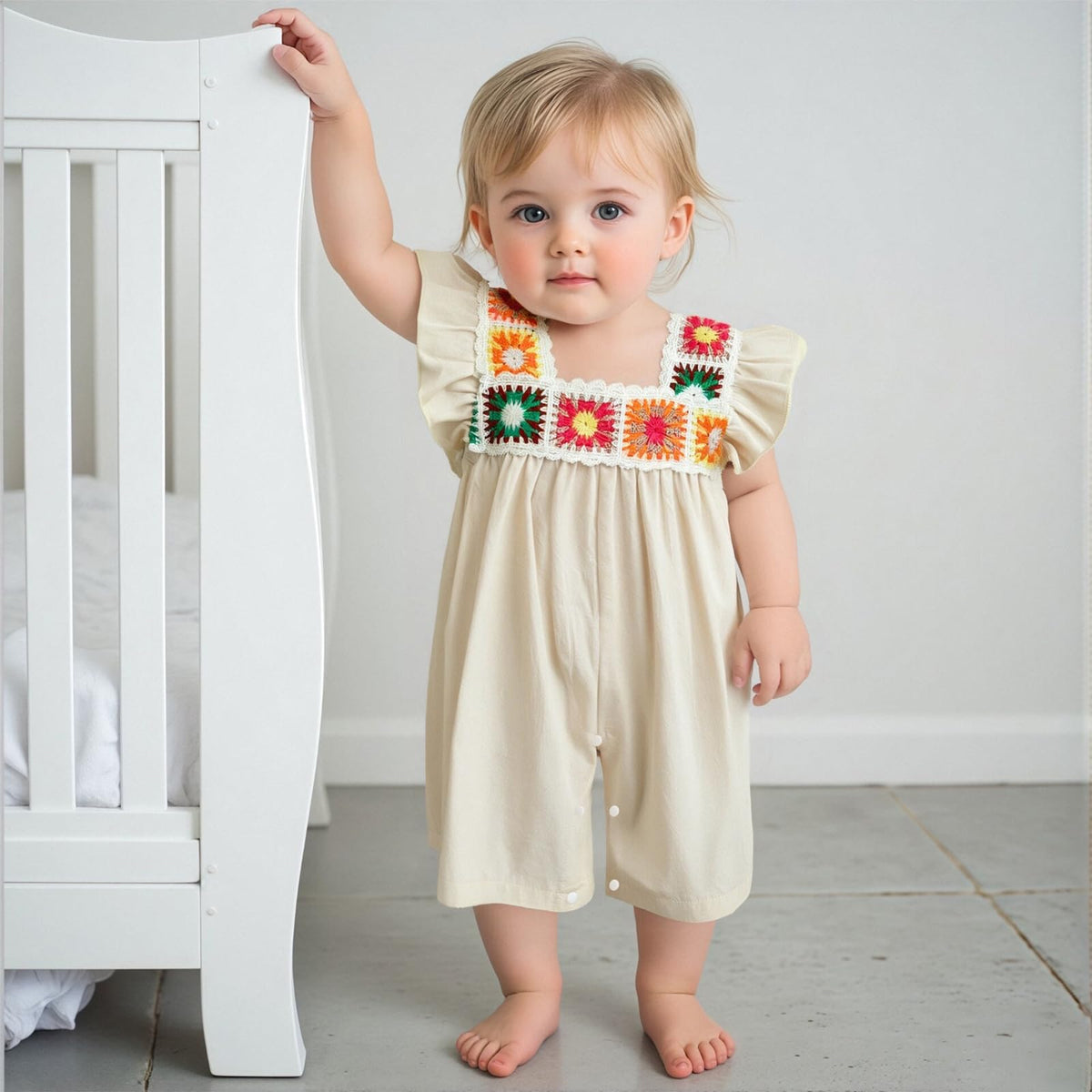 Baby Girl Romper Summer Clothes Ruffle Sleeveless Bodysuit Crochet Floral Bubble Romper Infant Bodysuit Boho Outfit