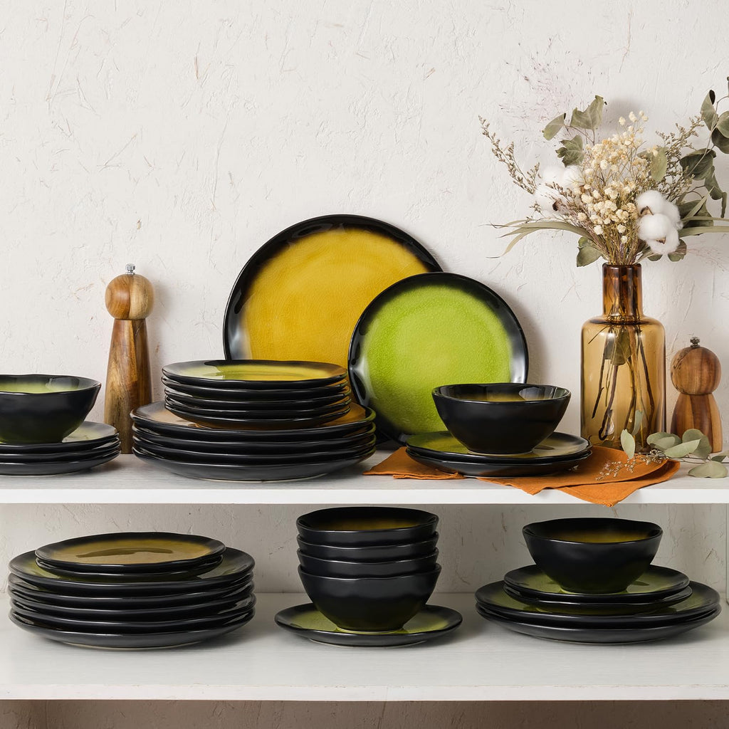 18-Piece Dinnerware Set for 6, Ceramic Plates and Bowls Sets