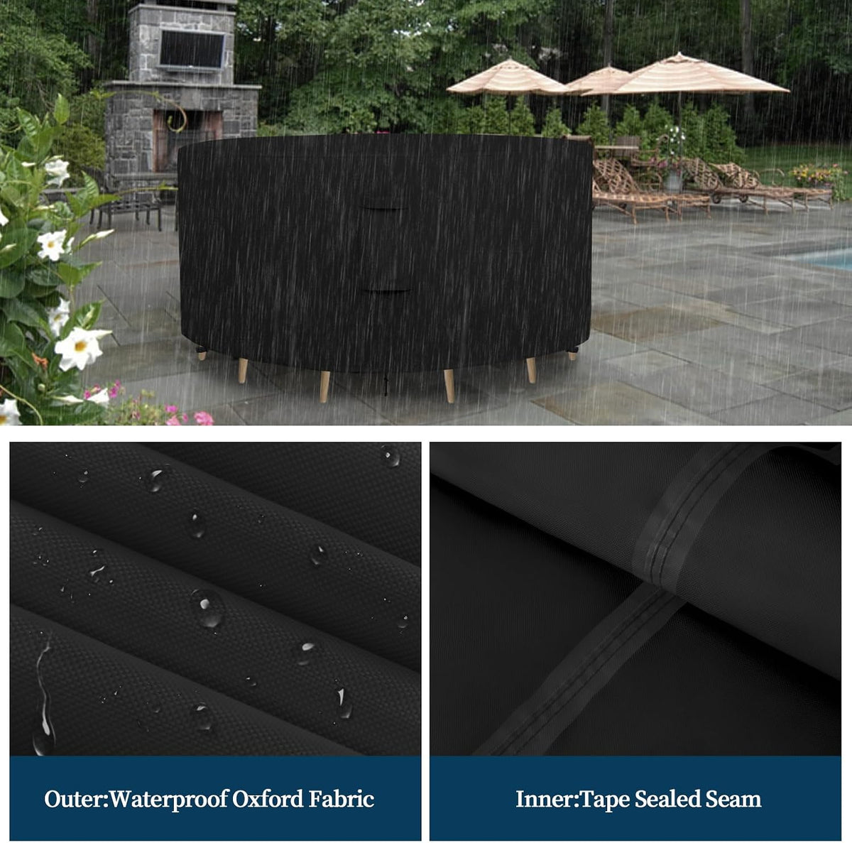 Round Patio Furniture Cover Waterproof Outdoor Dining Table and Chair Cover Anti-UV Outside Sectional Sofa Set Covers