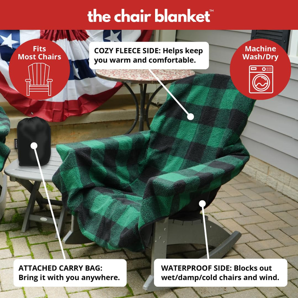 The Chair Blanket - Reversible, Waterproof & Polar-Lined - Stretchable Elastic Back - Original Patio Chair Cover