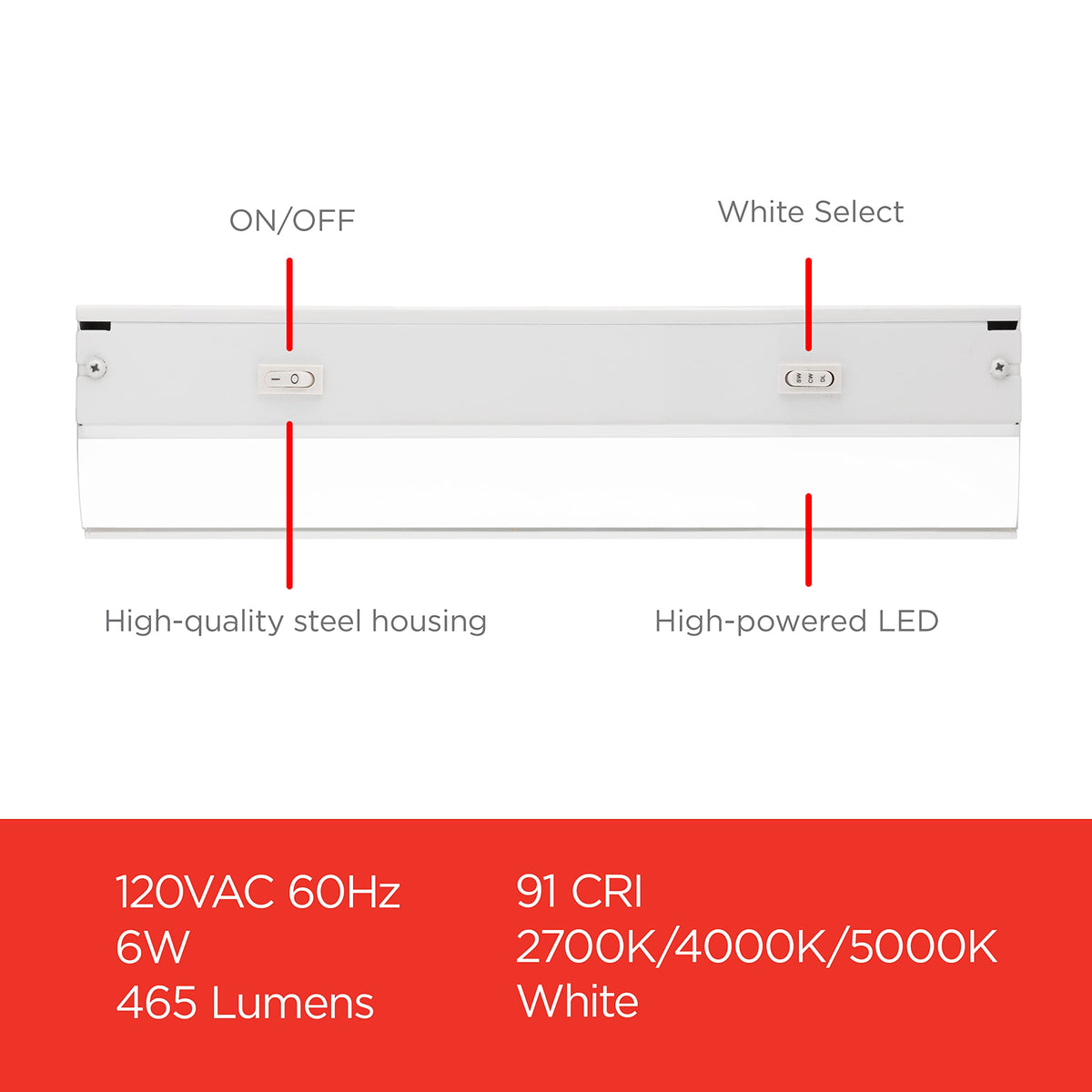 12 Inch Hardwired Under Cabinet Light, Dimmable 465 Lumens