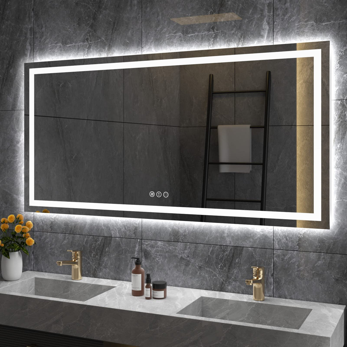LED Bathroom Mirror, 60"X32" with Front Light and Backlit