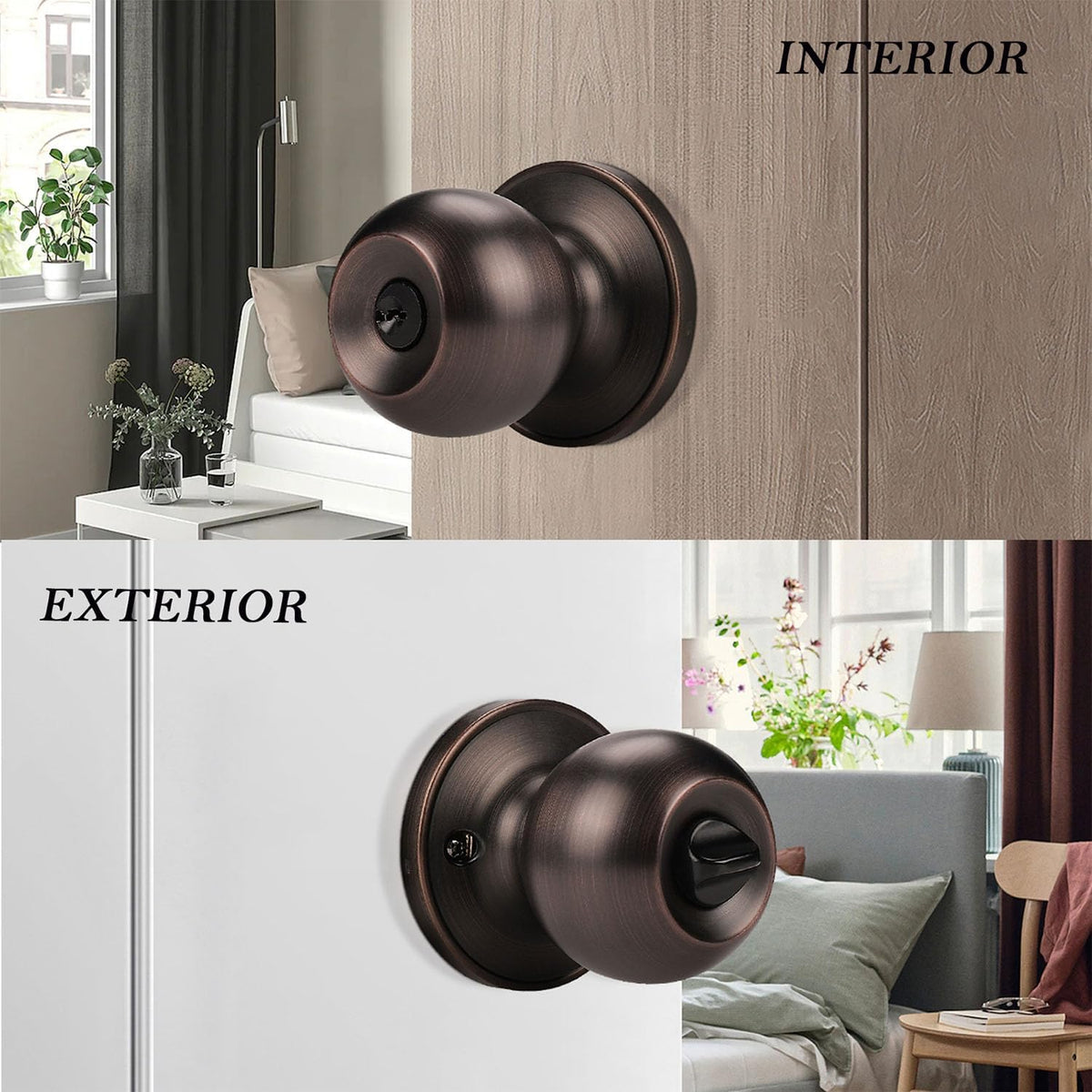Keyed Alike Door Knob Locks, Exterior Door Handles, Front Entry Door Knobs, Bedroom Door Locks, Oil Rubbed Bronze, 6