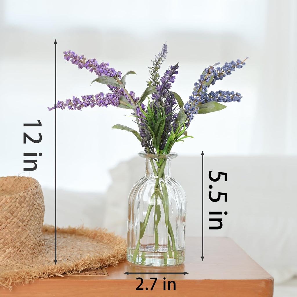 Fake Flowers- Artificial Lavender Plants in Glass Vase with Faux Water, Faux Silk Flowers Fake Plant Decor Farmhouse