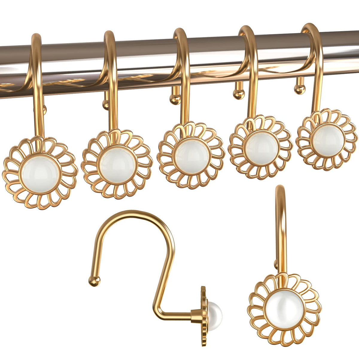 Shower Curtain Hooks, Set of 12 Decorative Curtain Rings, Rose Gold