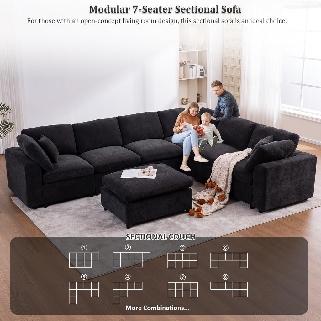 Oversized Modular Sectional Sofa, Couches, Black