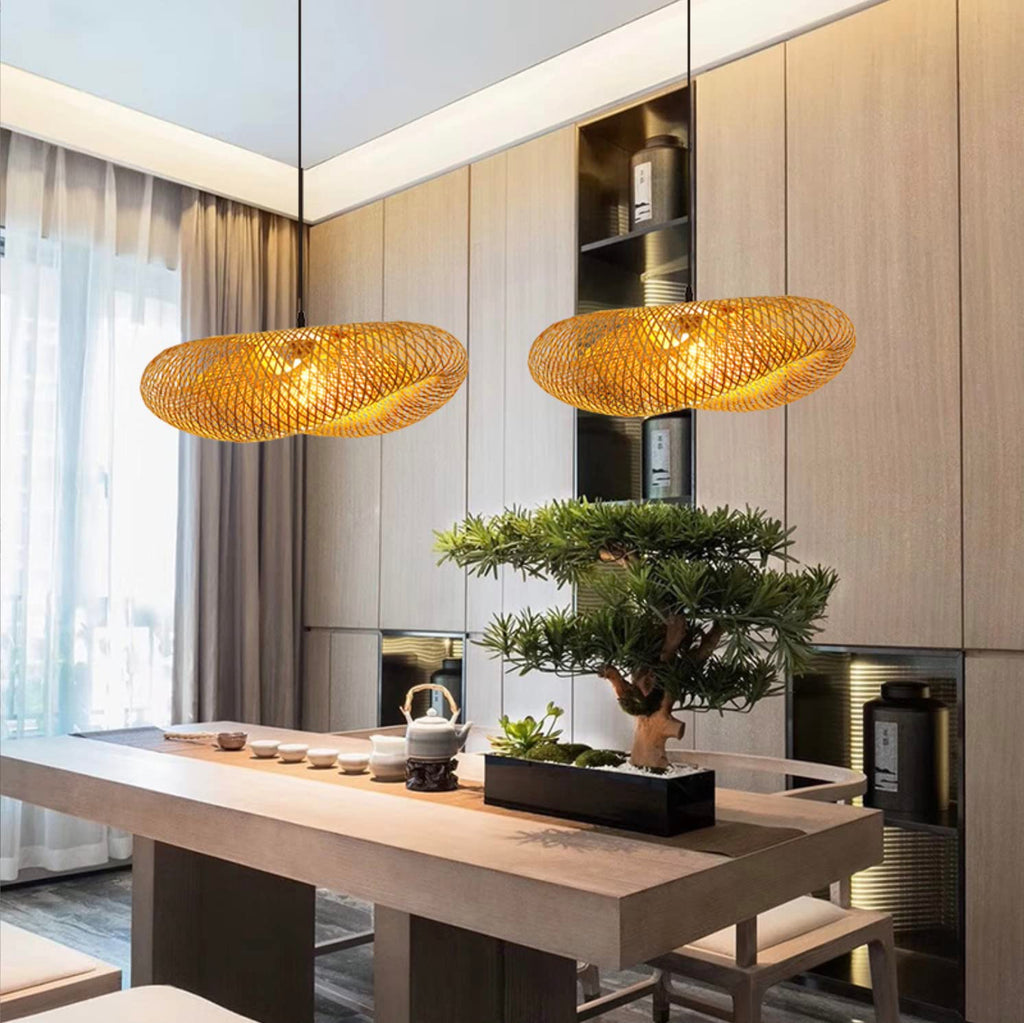 Folding Handwoven Bamboo Pendant Light Straw Hat Natural Bamboo Chandelier Ceiling Light Ceiling Lamp, Rural Style
