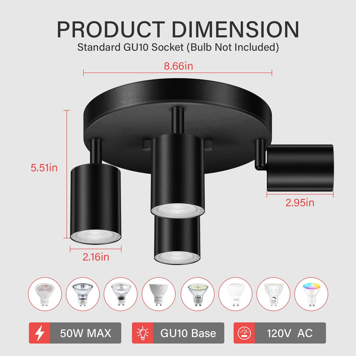 LED 4 Light Track Lighting Kit, LED Track Lighting Fixtures, Black Round Ceiling Spot Lighting, Flexibly Rotatable