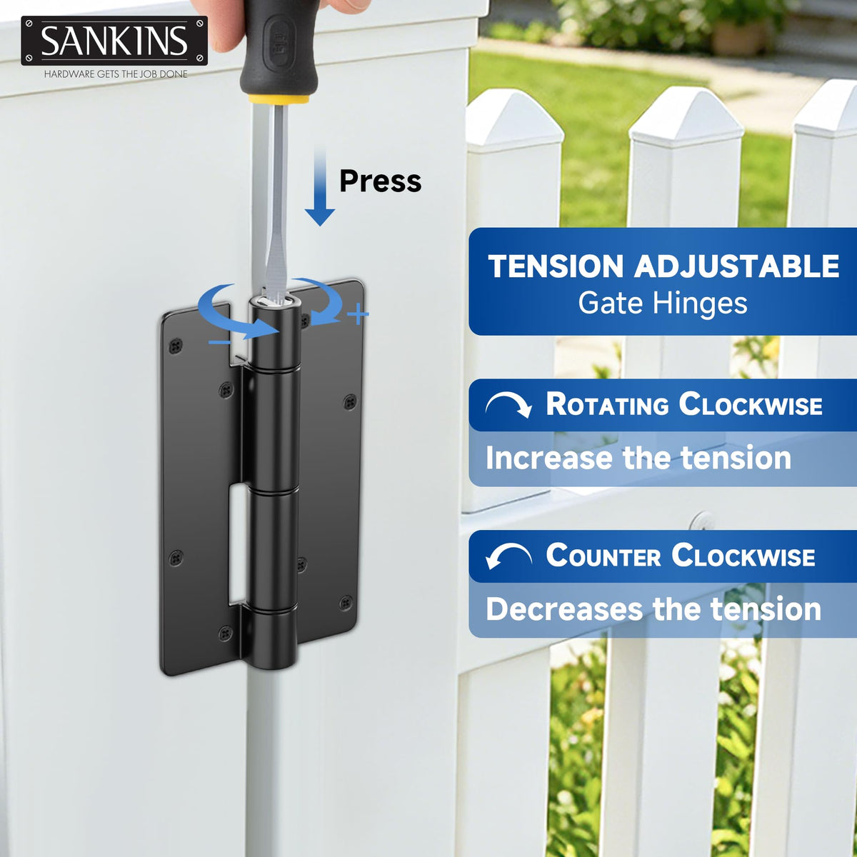 5-3/4" Adjustable Self Closing Aluminum Gate Hinges, Heavy Duty Gate Hinges for Metal Gates, Non-Legged Door Hinges