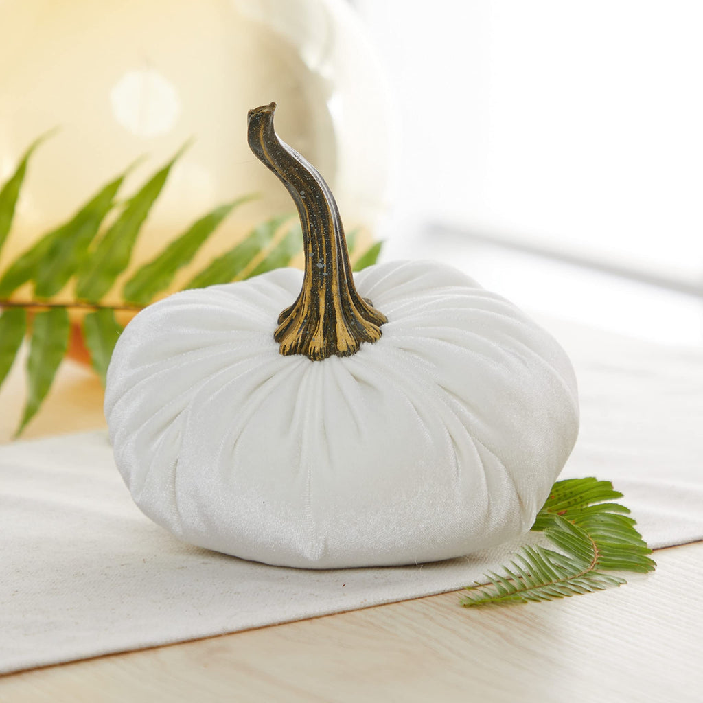 Set of 3 Velvet 6.25 Inch Pumpkins, silver platinumn accent decor, elegant luxe tablescape, tiered tray decor, cozy