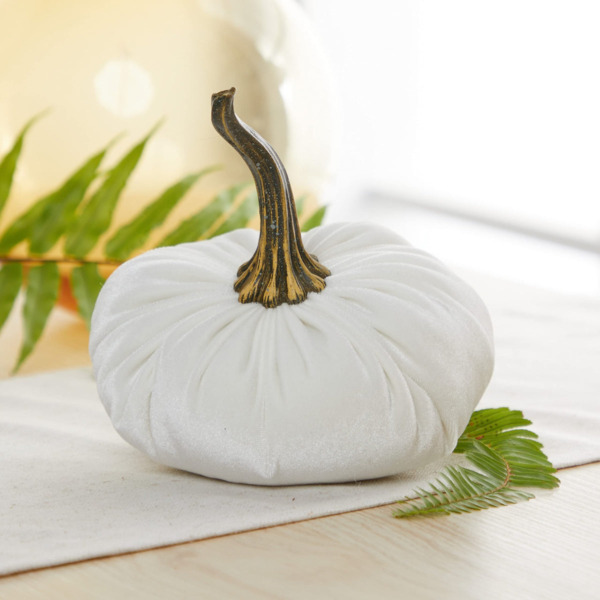 Set of 3 Velvet 6.25 Inch Pumpkins, silver platinumn accent decor, elegant luxe tablescape, tiered tray decor, cozy