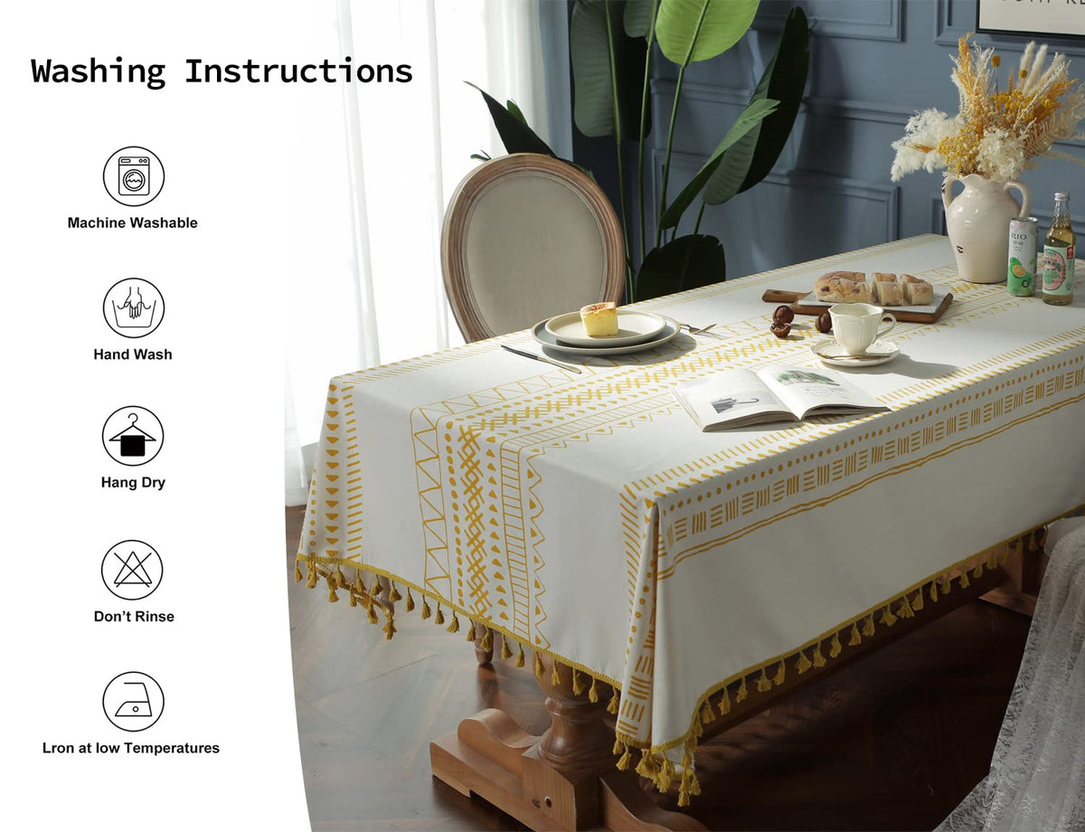 Cotton Linen Rectangle Tablecloth with Boho Tassel