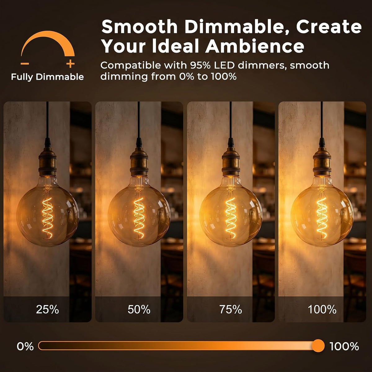 Oversized LED Edison Bulb 60 Watt, E26 Base Dimmable 2700K, Amber