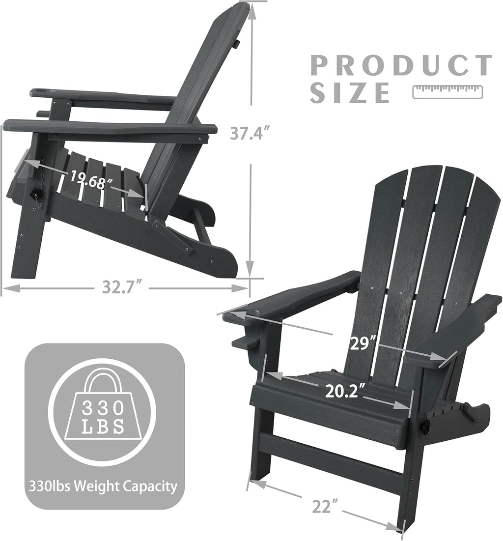 Folding Adirondack Chair, Patio Outdoor Chairs | HDPE Plastic Resin Deck Chair, Painted Weather Resistant for Garden