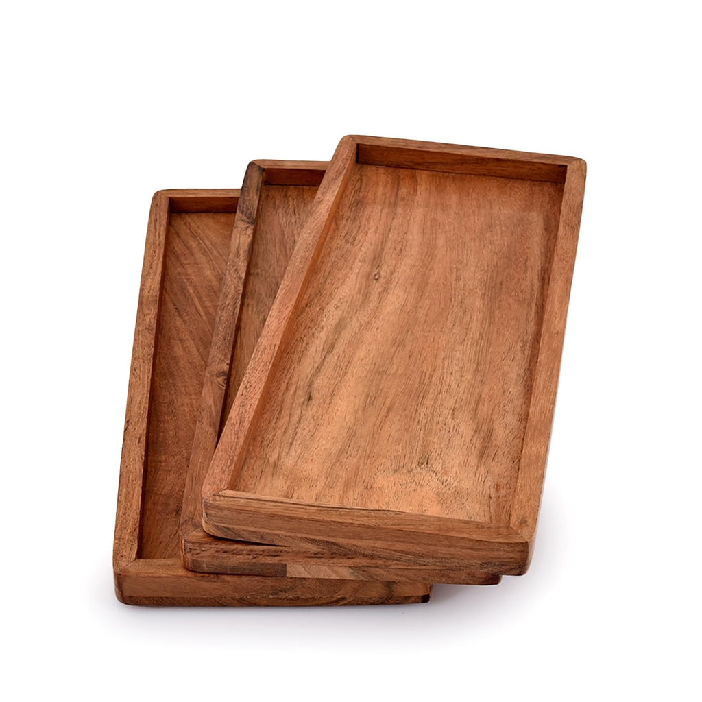 Acacia Wood Rectangular Wooden Platters Decor, Food, Vegetables, Fruit, Charcuterie, Appetizer Serving Tray (13" x