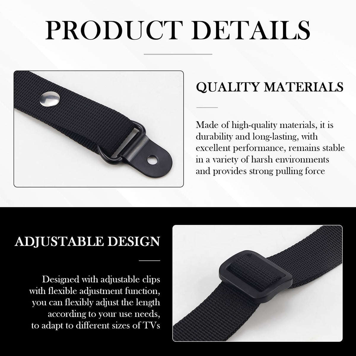 2 Pack Adjustable TV Safety Straps, Wall Anchors Prevent Falling Strap, No-Drill Adhesive Anti-Tip Furniture Anchors