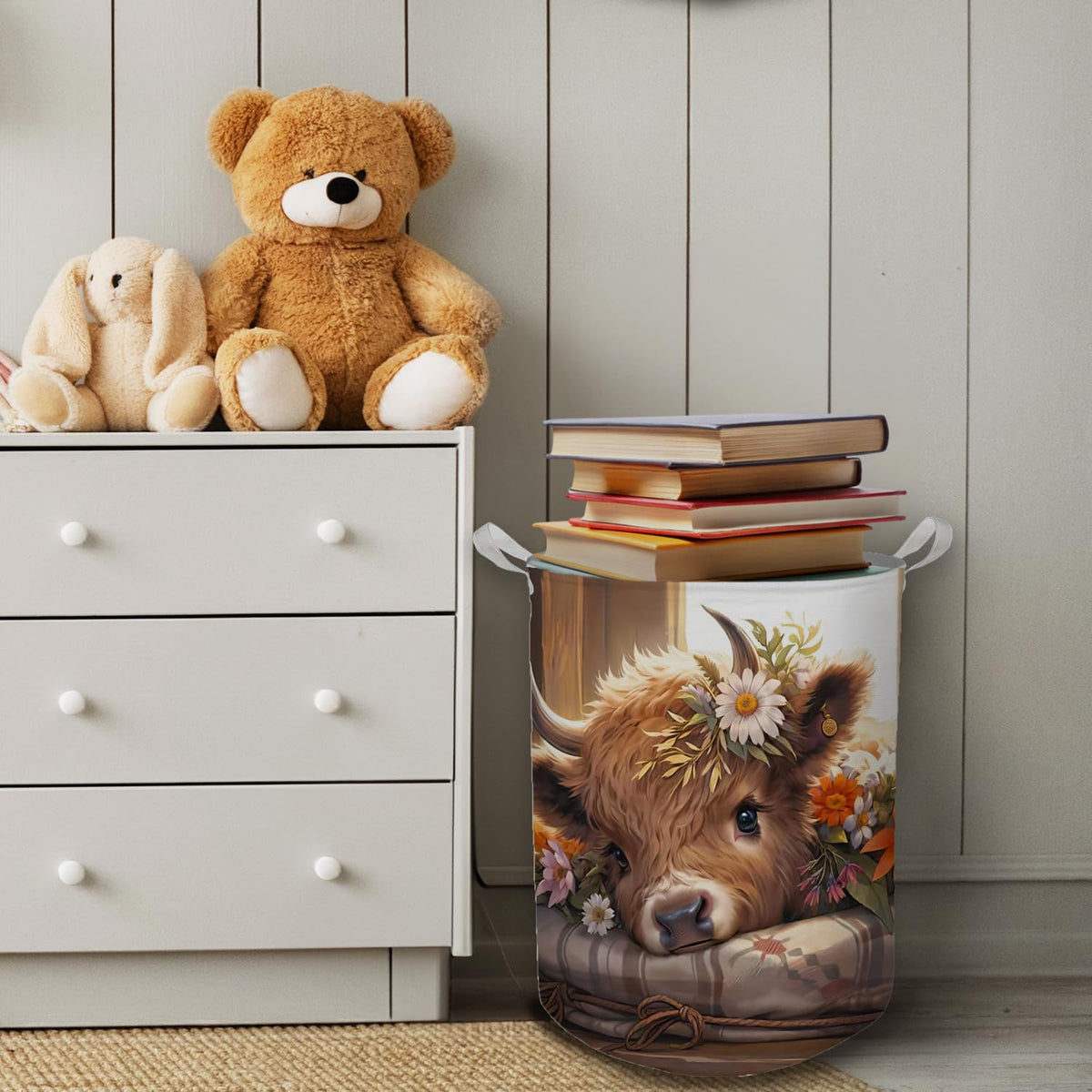 Highland Cow Laundry Basket, Farmhouse Floral Western Cow Waterproof Collapsible Laundry Hamper Dirty Clothes Storage