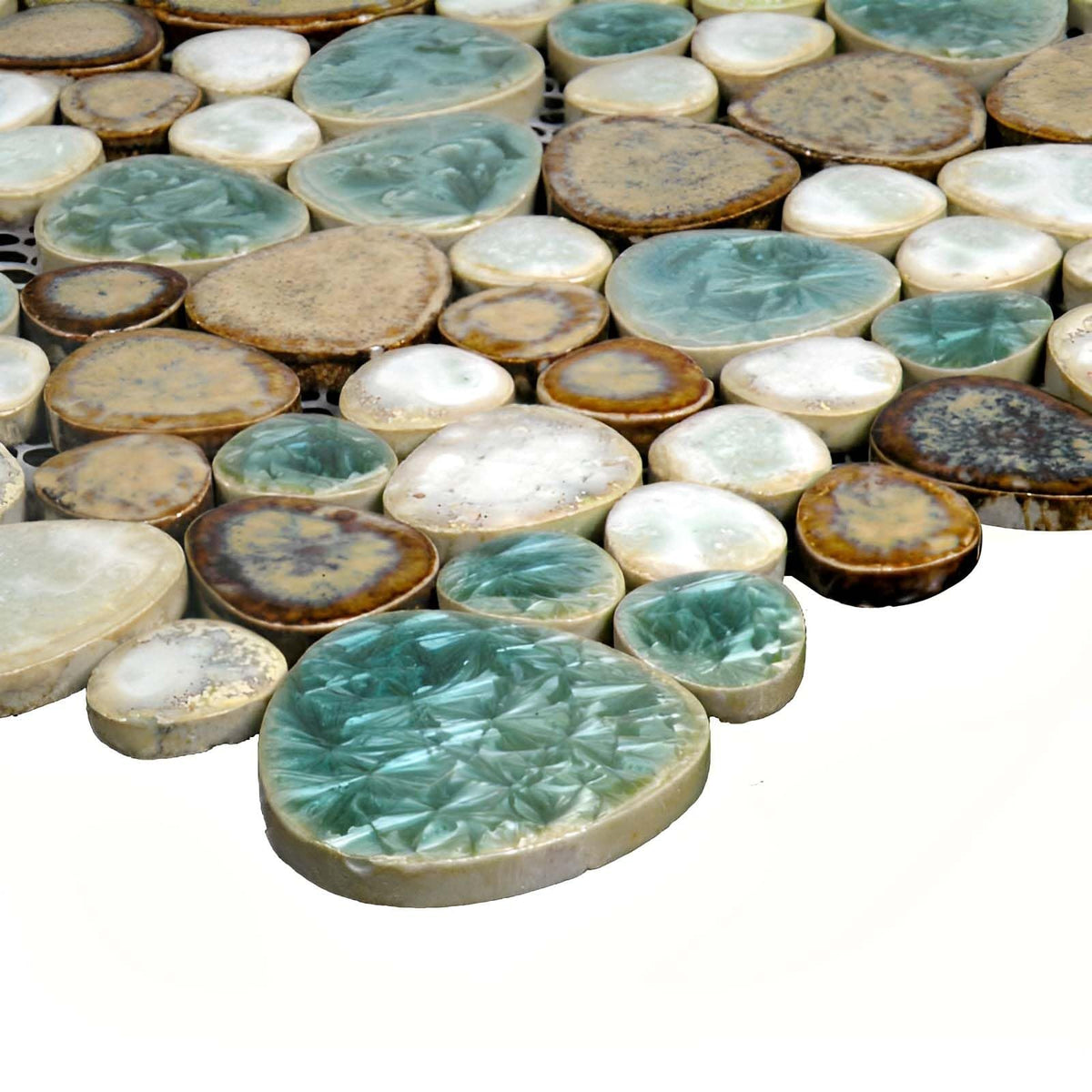Ceramic Pebble Mosaic Tile, Aqua Cream Coffee, 5 Sq Ft