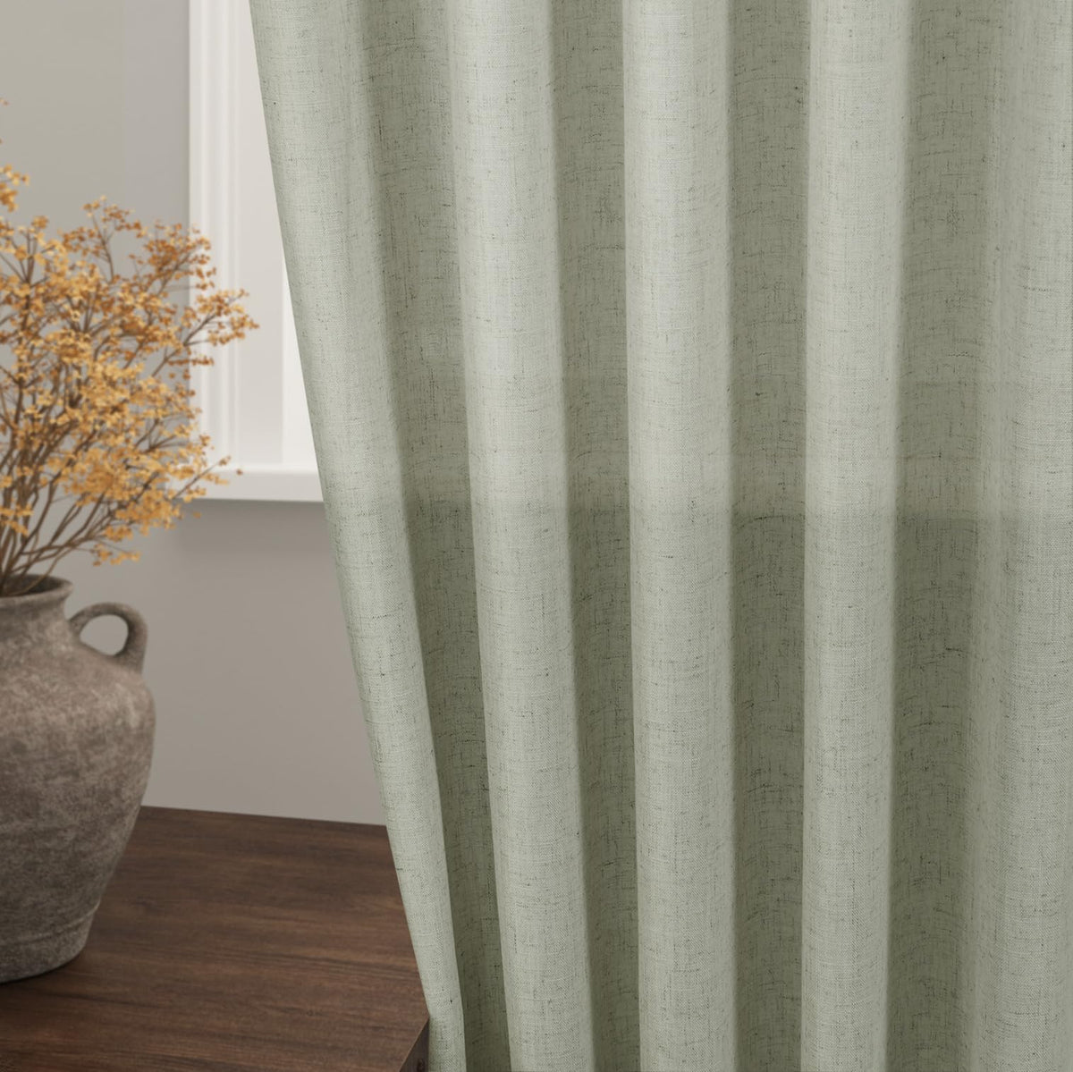 Extra Long Sage Green Curtain 2 Panels 108 inches Long Back Tab Pocket Light Filtering Semi Sheer Drapes Cotton Linen