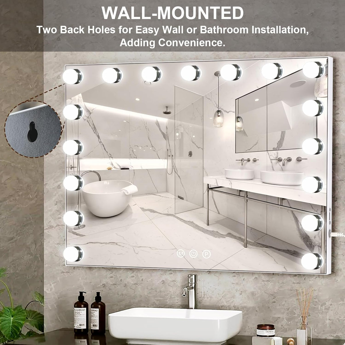 24.4"x21.2" Vanity Mirror with Lights, Lighted Makeup Mirror with 3 Dimmable Color Modes,17 LED Hollywood Mirror with