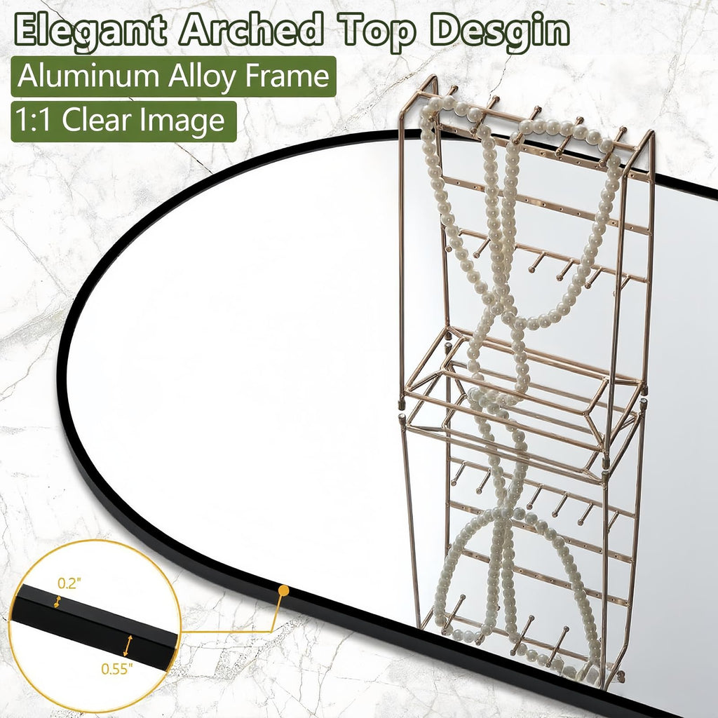 Arched Full Length Mirror, 70"x26" Free Standing Floor Mirror, Black