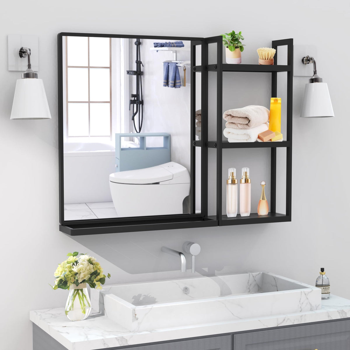 Bathroom Mirror with Shelf 31 x 24 Inch Wall Mirror with Storage