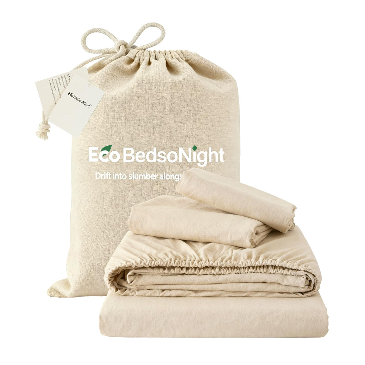 Sheets, Cotton Linen Bed Sheets, Breathable, Durable Bed Sets 18" Deep Pocket(Natural Linen)