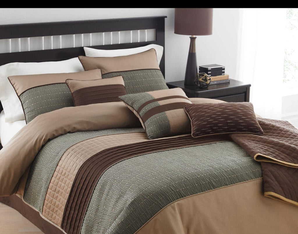 Lexia Comforter Bedding Set, Brown Multi Traditional Décor, 7 Pieces