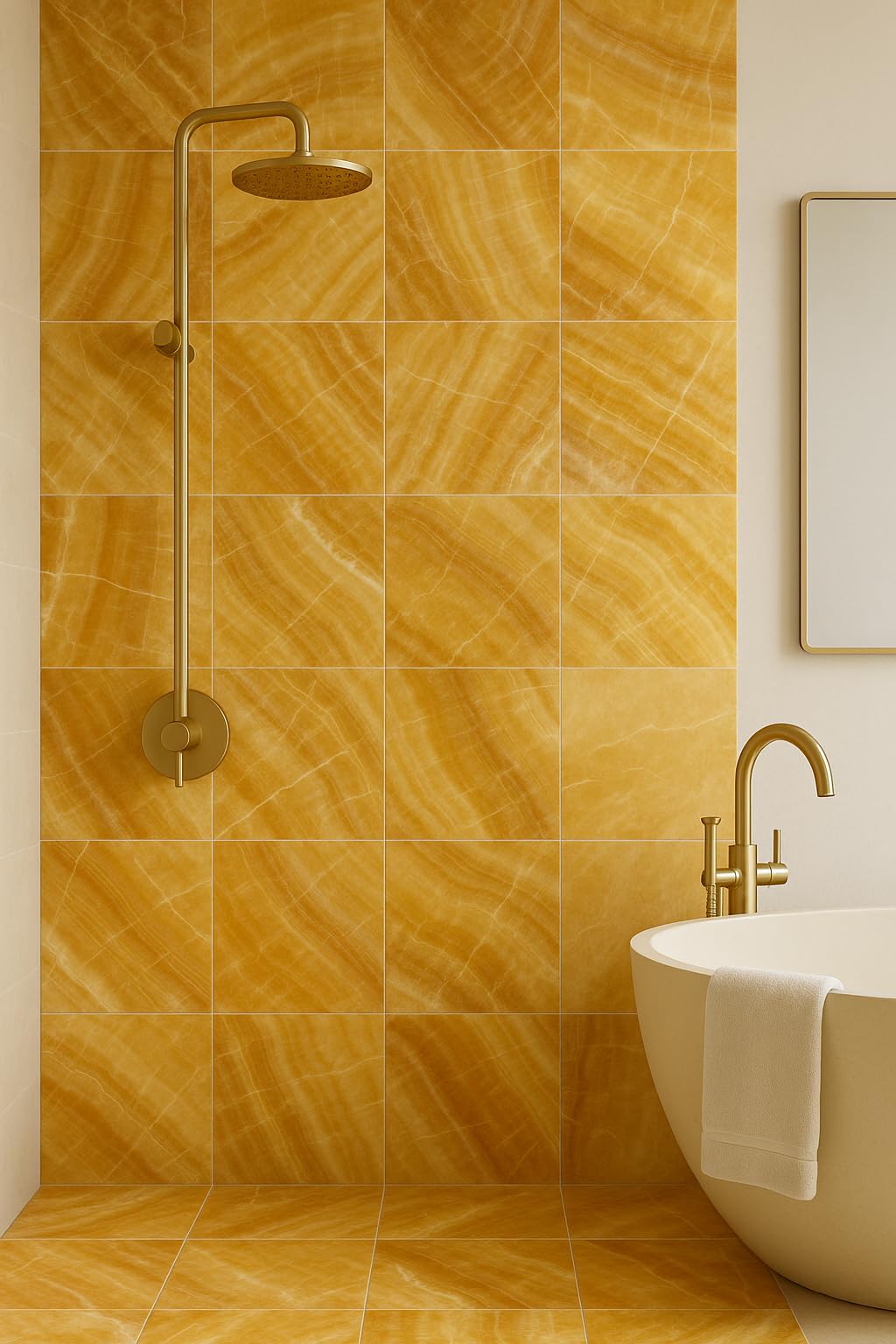 Premium Gold Onyx 12x12 Polished Marble Tile - Natural Stone Floor, Kitchen Backsplash, Fireplace Surround, Wall