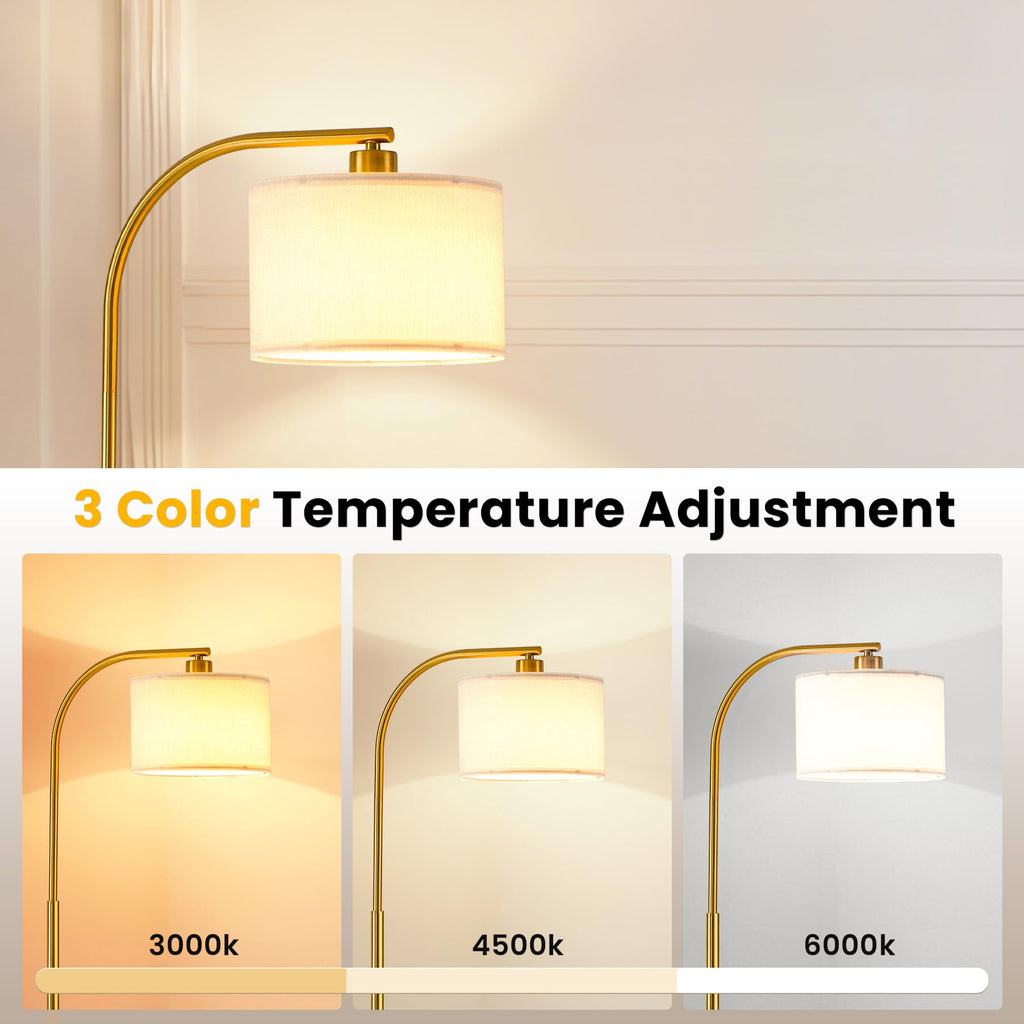 Tall Floor Lamp,65'' Modern Standing Lamps with 9W LED Bulb,Elegant Floor Light with Fabric Shade,Gold Tall Lamp