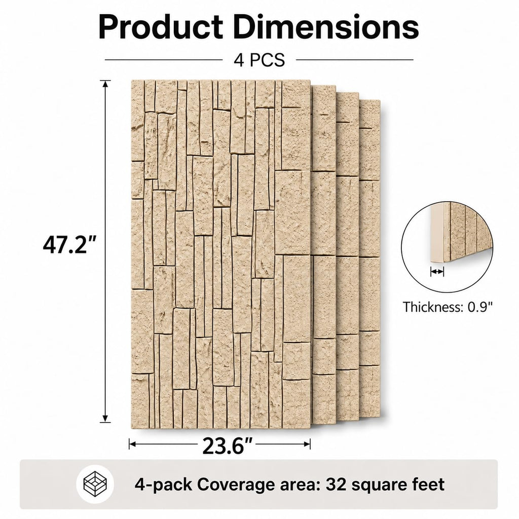 3D Stacked Ledger Stone PU Wall Panels, 23.6"x47.2" Cream Beige