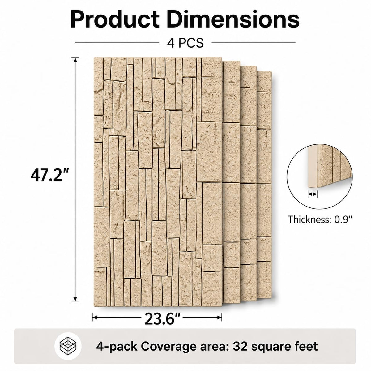 3D Stacked Ledger Stone PU Wall Panels, 23.6"x47.2" Cream Beige