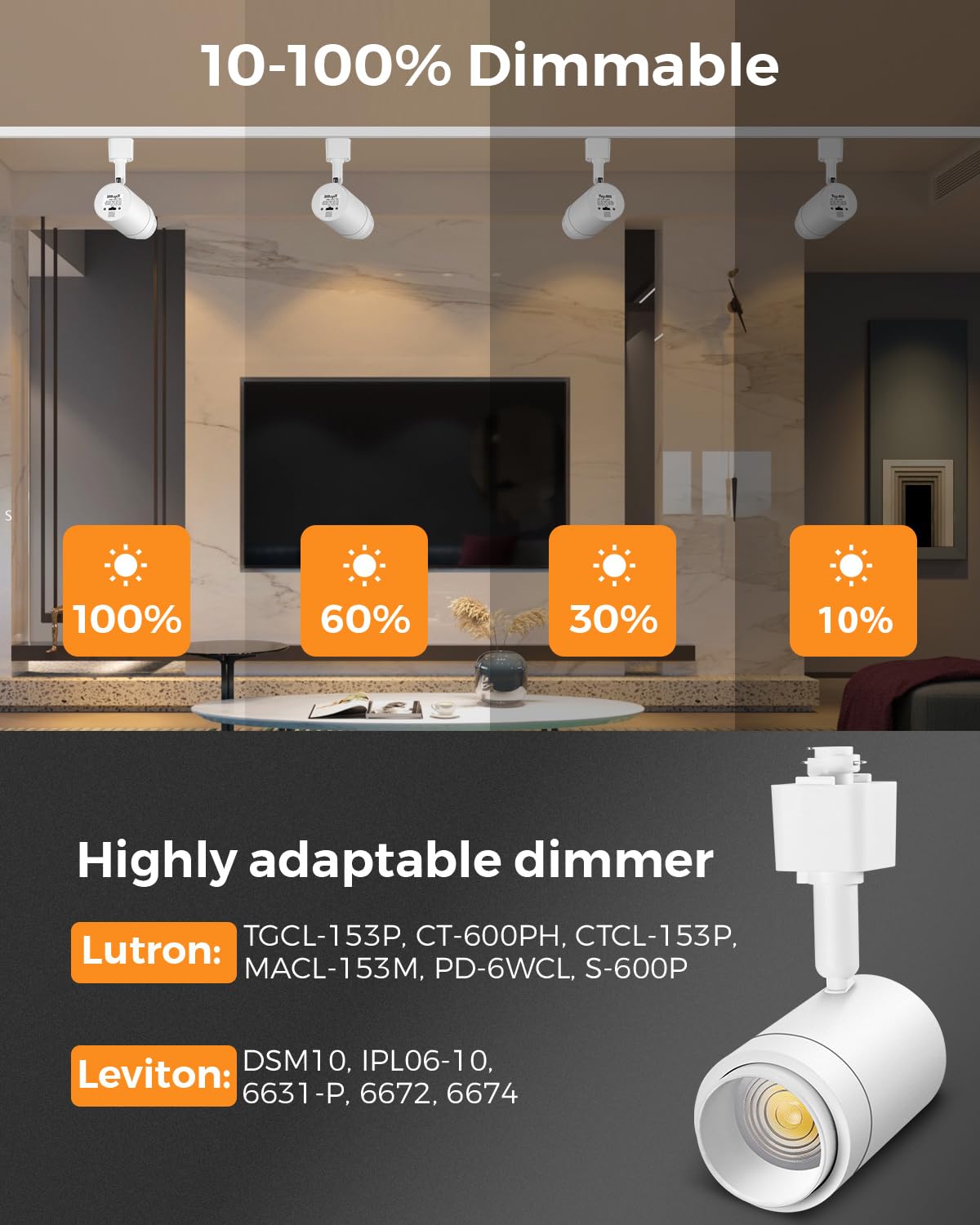 Zoomable 12-Light LED Track Lighting Kit, Dimmable 12W 3000K White