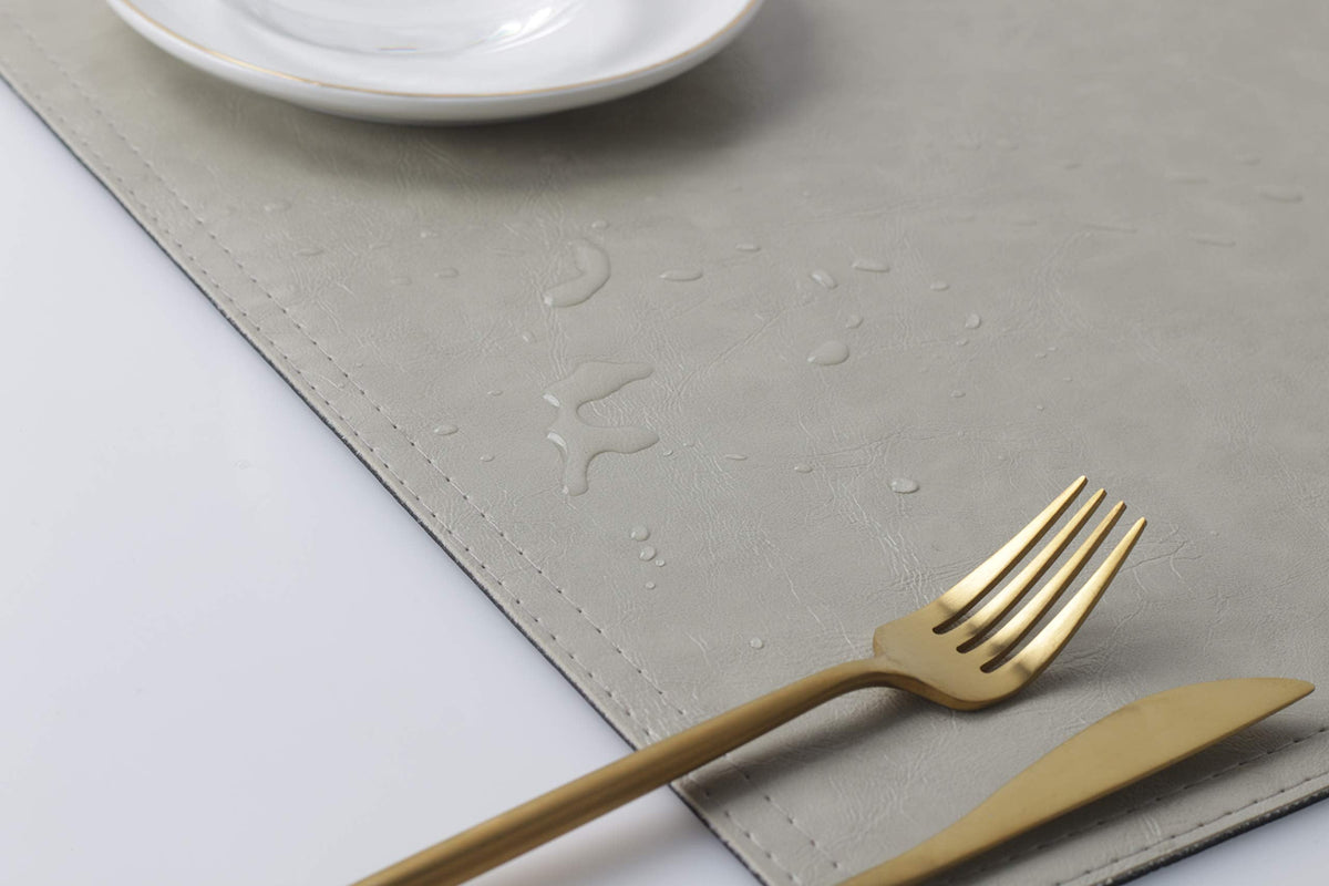 Waterproof PU Placemats,Set of 8, Faux Leather Dining Table Mat, Easy to Wipe Off Scrub Vinyl Mat, Heat & Stain