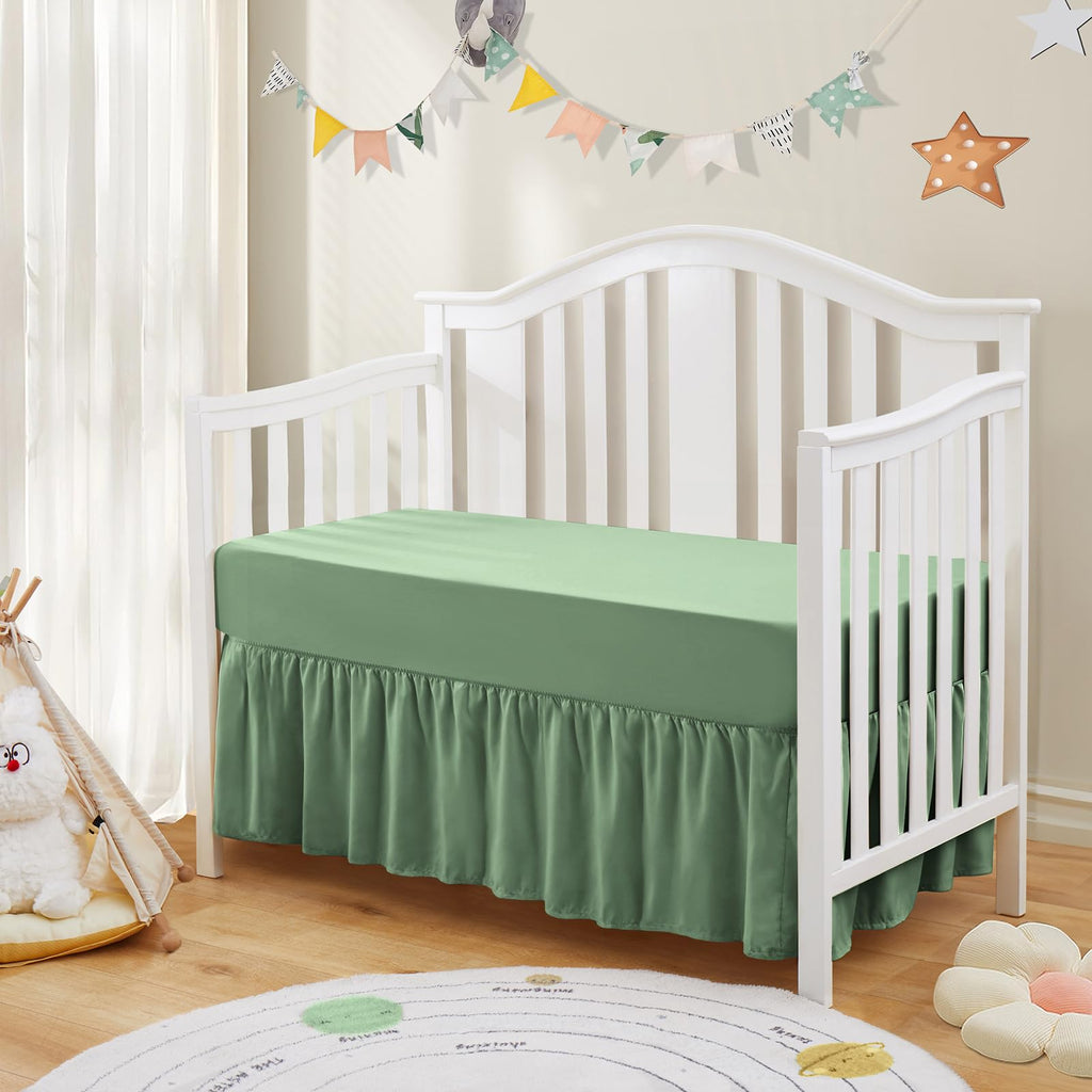 2-Piece Set Ruffled Crib Skirt & Crib Sheet, Sage Green