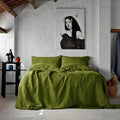 3 Piece Linen Bedding Set Olive Green Duvet and Stonewashed Quilt Cover Bedding Size Comforter Cover