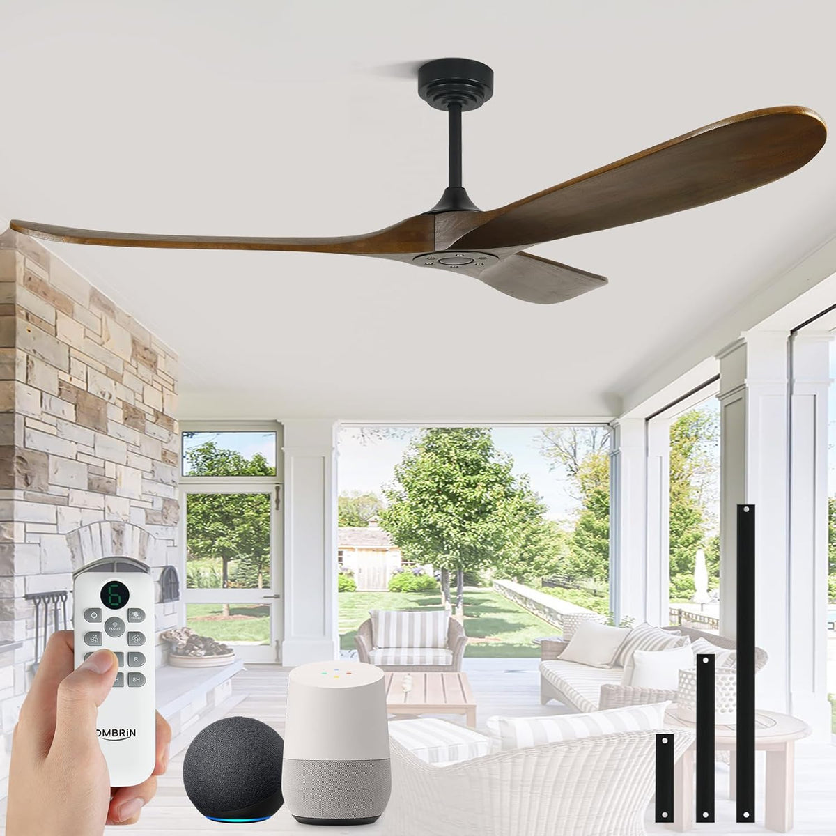 72" Wood Smart Ceiling Fan with Remote, No Light
