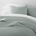 Modern Quilt Coverlet Soft Set in Stripe Stitching - Cal- Eucalyptus