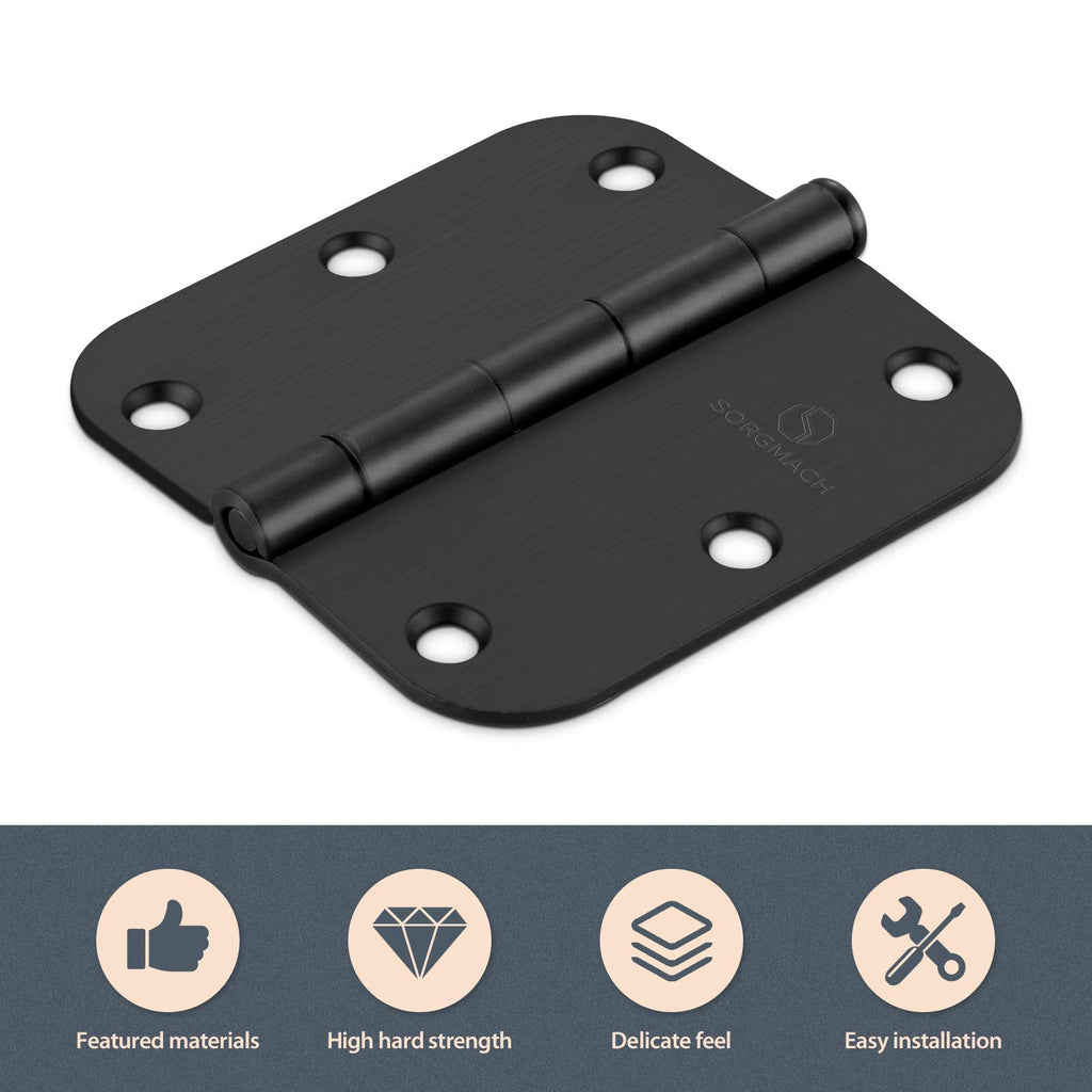 Door Hinges 3 1/2 Inch Matte Black 3.5 Inch Interior Hinges 5/8" Radius Round Door Hinge 3 1/2 Inch Iron Hinge 3