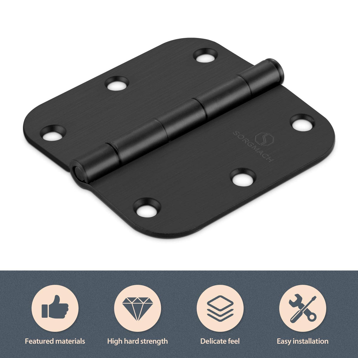 Door Hinges 3 1/2 Inch Matte Black 3.5 Inch Interior Hinges 5/8" Radius Round Door Hinge 3 1/2 Inch Iron Hinge 3