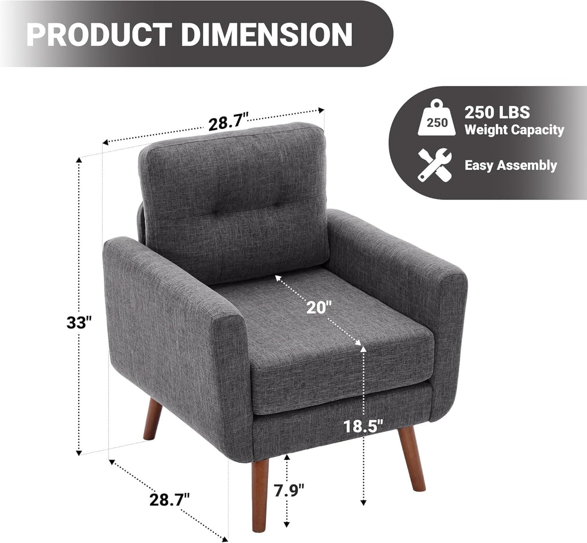 Accent Chair, Reading Chair, Mid Century Modern Arm Chair, Button Tufted Upholstered Accent Chairs Sofa with Solid