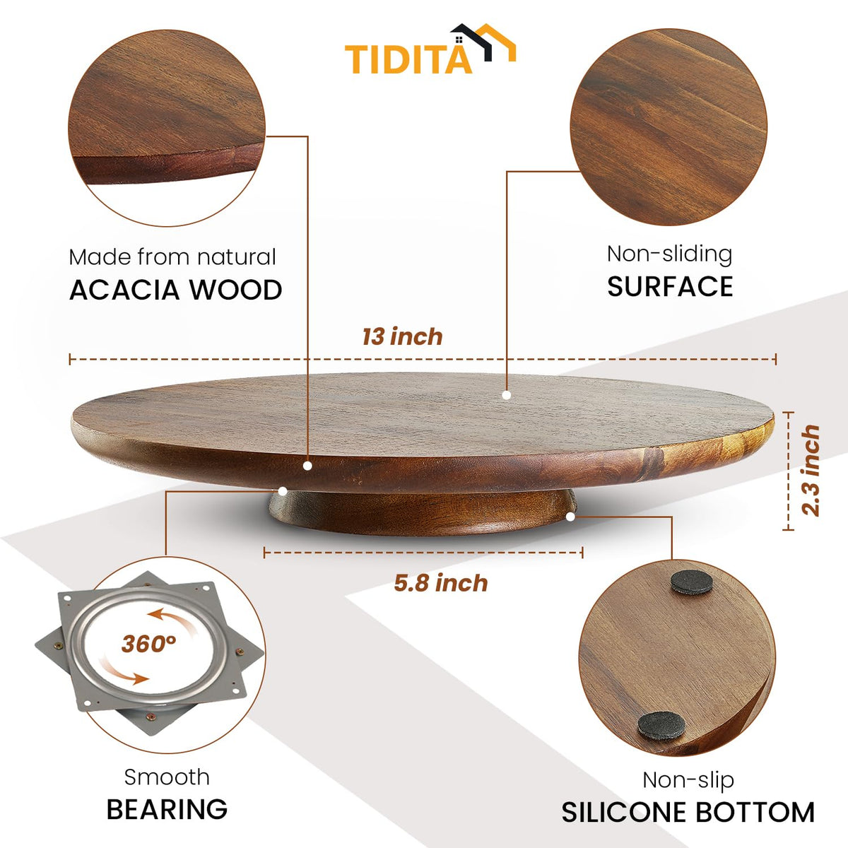 13" Acacia Cake Stand Rotating with 2 Icing Spatulas, 3 Smoothers