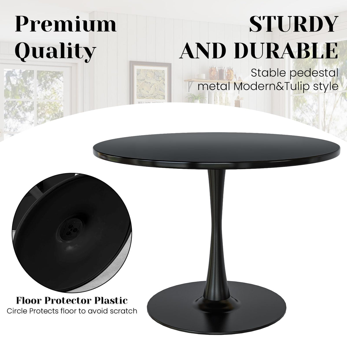 Inspired Saarinen Style Black Round Dining Table, 39.1" Tulip Kitchen Dining Table for 4-5 People with MDF Top & Pedestal Base, Mid-Century